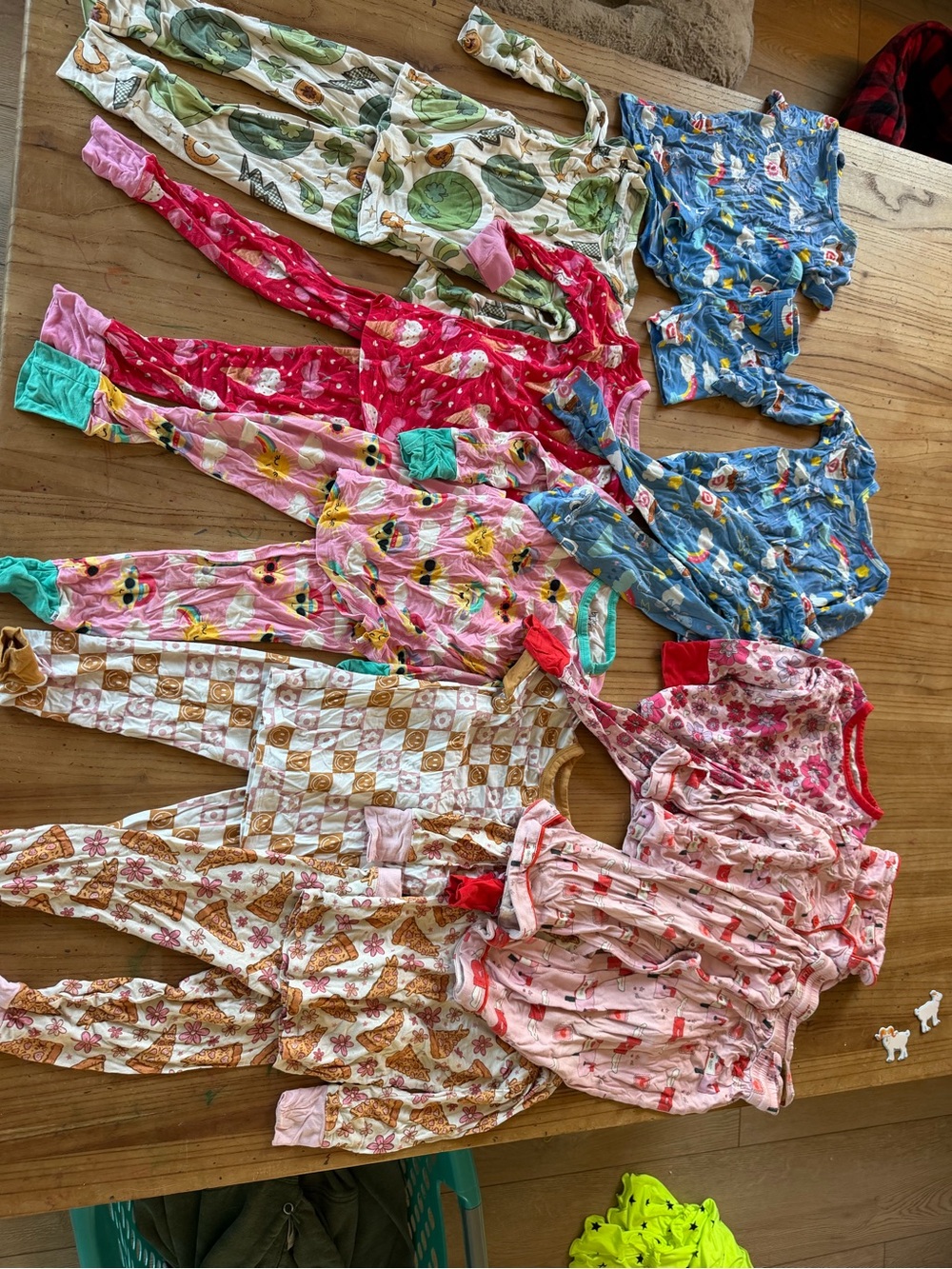 Kids Printed Footed Pajama Set - Pink, Blue, Green Mix